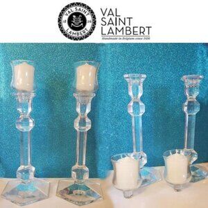 Val Saint Lambert Crystal Candlestick Holders Set Of 2 Belgium Handmade with top
